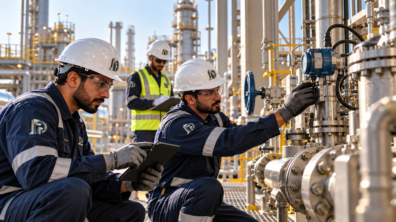 Engineers inspecting industrial machinery